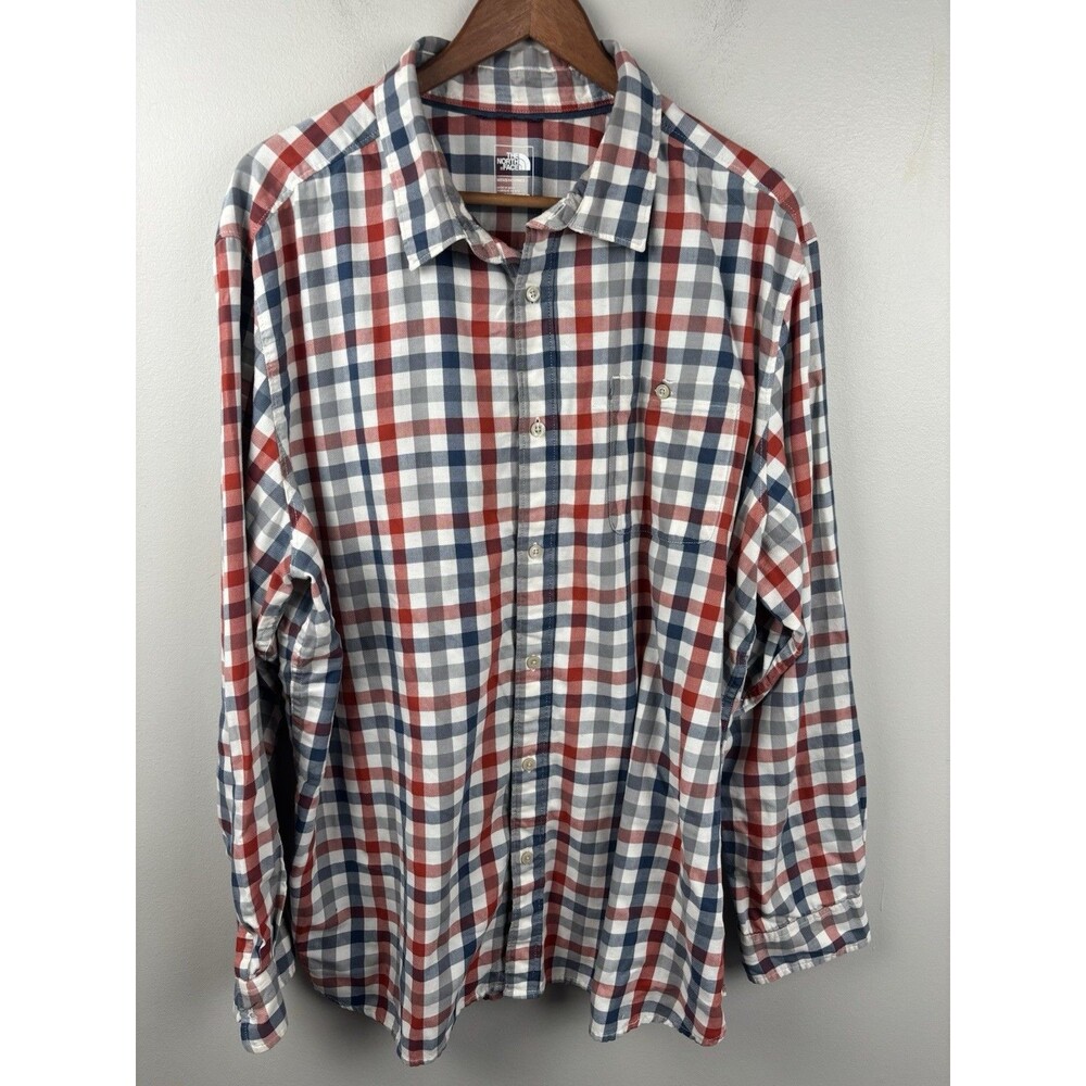 The North Face Button Down Shirt Mens 2XL Red/White/Blue Check Long Sleeve